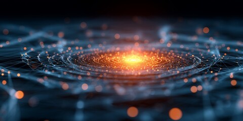 Abstract glowing connection lines with bokeh effect and dark background, concept for networking visualization, digital communication and futuristic innovation