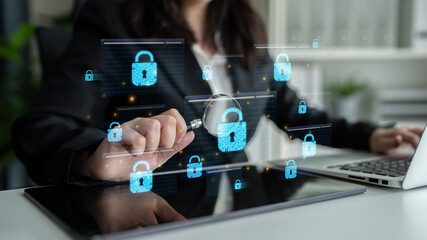 Concept of cybersecurity and a secure network. Multiple layers of data encryption and firewall protection in browsers ensure online privacy and safety from cyber threats. Fermion