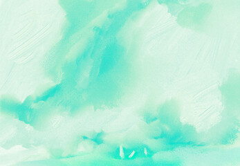 Impressionistic Seascape of  3 Sailboats near the Shoreline Tossing in the Waves of the Lake, Ocean, or Sea Under Dramatic Clouds - in Sea Green & White-Digital Painting, Illustration, Design, Art,