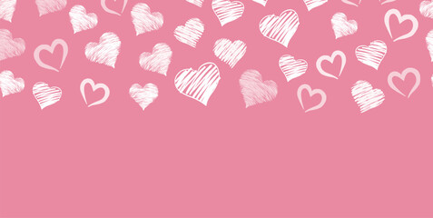 Romantic frame Hand-Sketched White Hearts Scattered Design on pink	
