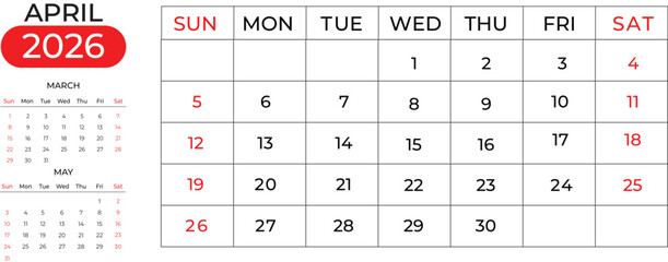 Clean February 2026 Calendar Design Featuring Next & Previous Months
