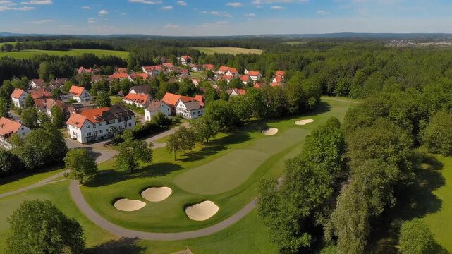 Drohnen-Video- Schwenk &uuml;ber Burgwalden und den Golfplatz in den Westlichen W&auml;ldern nahe Augst