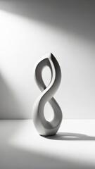 Fototapeta premium Abstract Sculpture: An elegant and serene abstract sculpture, bathed in soft light, casts intriguing shadows against a clean, uncluttered backdrop, emphasizing its fluid form and timeless design.