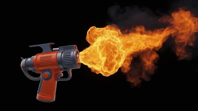 Flame thrower blowing looping on alpha background 