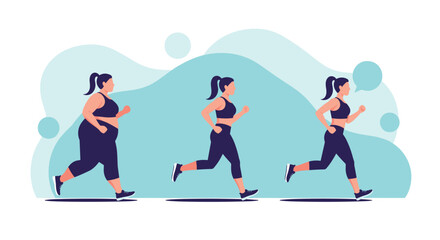 Obraz premium Three women jog in unison through a vivid abstract landscape as part of an outdoor fitness routine showcasing movement stamina teamwork and healthy living.