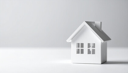 White miniature house model on clean background. Real estate, property ownership and home concept