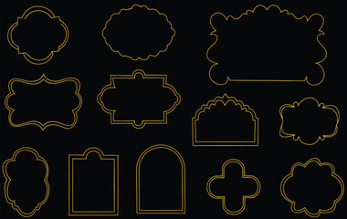 Ornamental frame outline shape set featuring elegant decorative borders, vintage label silhouettes, ornate templates, classic motifs and versatile design elements for creative projects