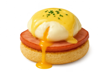 Delicious Eggs Benedict breakfast with transparent background image.