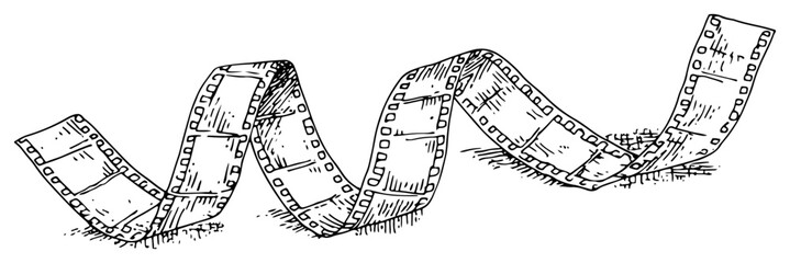 Hand drawn curling film strip or cinema tape in retro sketch style © Kaz