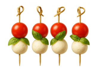 Caprese skewers with tomato, mozzarella, basil on transparent background