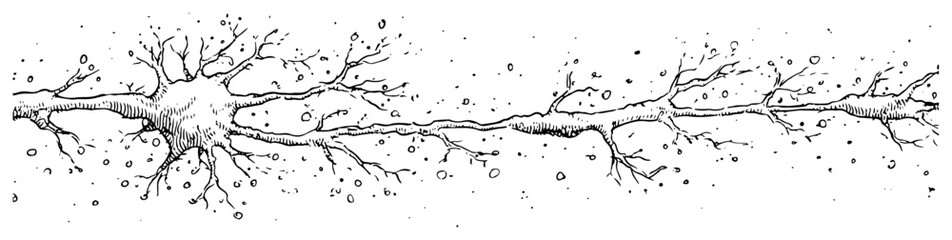 Hand drawn sketch of organic tree roots or neuron nerve cells