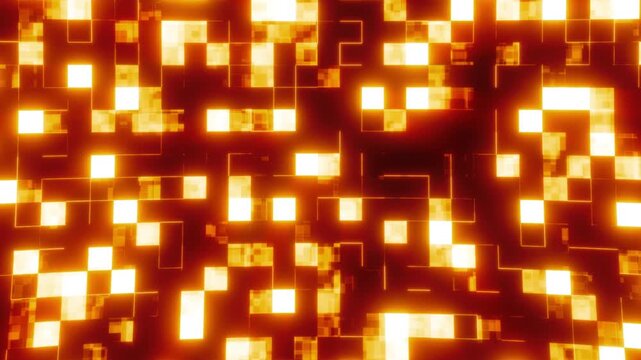 Bright yellow glowing geometric grid pattern with pixelated blocks