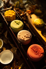 Colorful Mooncakes with Embossed Designs - Mid-Autumn Festival