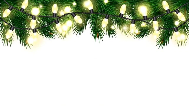 Seamless Christmas Border Garland with Warm String Lights