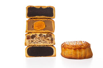 Creative Mooncake Display with Various Fillings for Mid-Autumn Festival