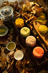 Colorful Mooncakes with Tea - Mid-Autumn Festival Celebration
