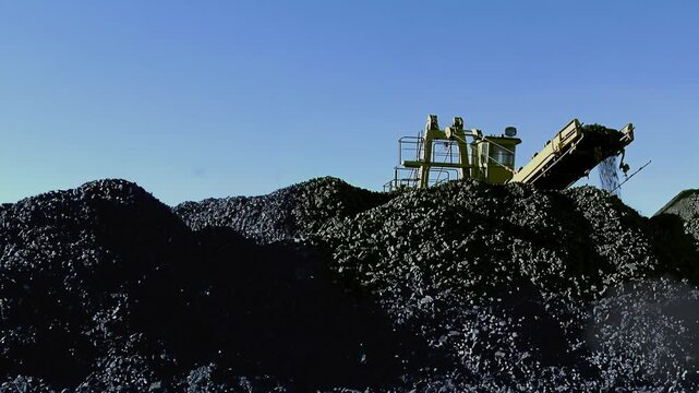 Iron Ore Stacker Conveyor Loading Stockpile, Sierra Grande, Patagonia, Argentina - 4K
