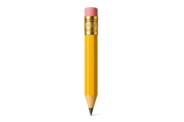 Yellow pencil with a pink eraser, transparent background presentation.