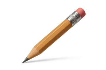 Wooden pencil with pink eraser on transparent background closeup shot.