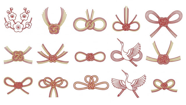 Collection of various traditional japanese kumihimo cord tying techniques and designs
