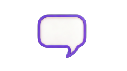 3D Purple Speech Bubble on White Background