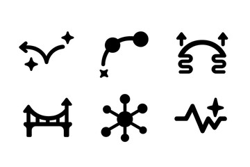 Dynamic Energy Icons. Solid style icons of dynamic energy paths: rebounding connection, lively link, springy span, energetic