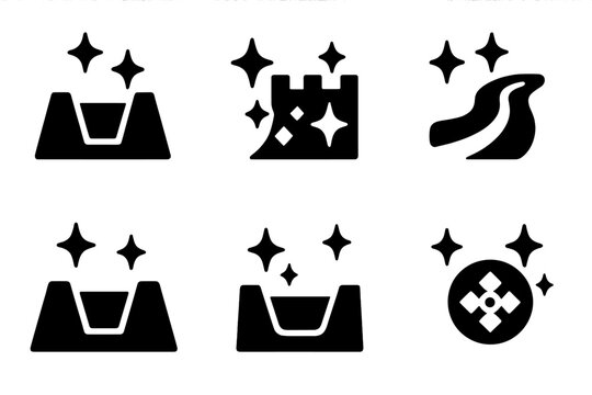 Radiant Trench Icons. Solid style icons of radiant trench motifs: shimmering trench, glittering defense, sparkling moat, luminous