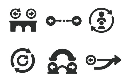 Temporal Icons Collection. Solid style icons of temporal linkage: past-future bridge, timeline conduit, generational chain loop,