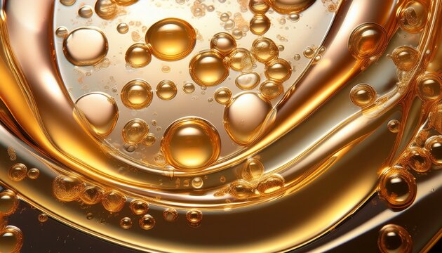 cosmetic serum oily texture background golden bubbles suspended within clear gel luxurious hydration national skincare awareness month