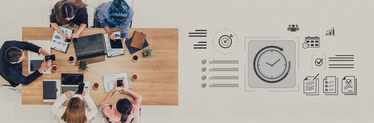 Concept of time management and productivity. Using tools like calendars and checklists to schedule tasks, set goals, and meet project deadlines for business efficiency. Fermion