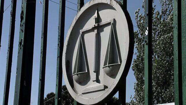 Justice Symbol on Prison Gate, Olmos Penitentiary, Buenos Aires Province, Argentina - 4K