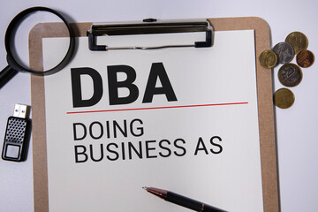 DBA Registration doing business as form on a table.