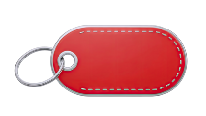 Red Blank Tag with Keyring on White Background