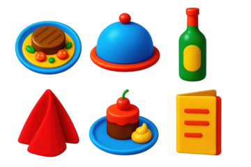 Variety of food items and dining utensils, including a cake, a bottle, a knife