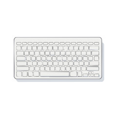 Stylized computer keyboard, keys and digital device for simple typing on white backdrop