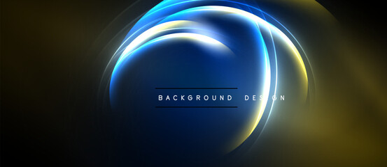 Abstract blue, gold light curves create dynamic background. Text reads background design. Minimalist, modern aesthetic.