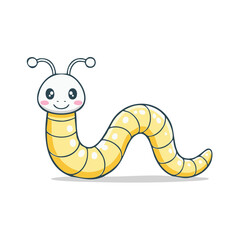 Fototapeta premium Cartoon yellow worm with big eyes and antennae, smiling cute animal, children book illustration