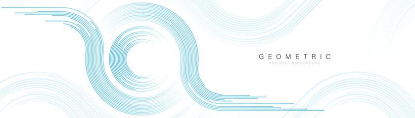 Abstract blue circle lines on white background. Geometric stripe line art design. Modern gradient lines pattern. Futuristic technology concept. Suit for website, banner, presentation, brochure, cover