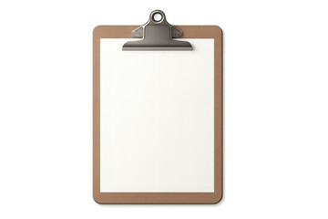Clipboard with blank paper on transparent background for presentation.