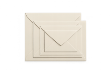 Three stacked envelopes on a transparent background, elegant design.