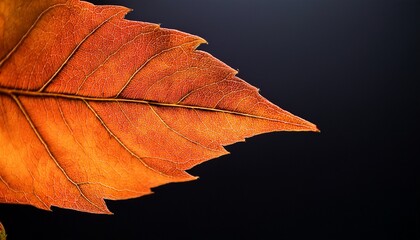 vibrant orange leaf against a dark background