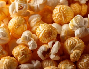 close up of freshly popped popcorn kernels