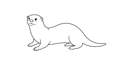 A simple black and white line drawing depicts a sleek playful river otter in profile