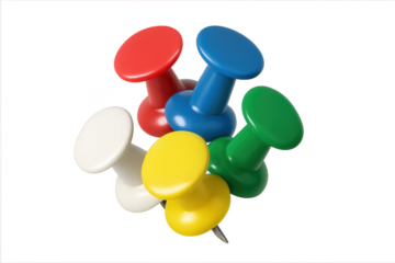 Pushpins in Vibrant Colors with transparent background, close up view.