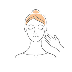 Relaxing face massage outline illustration of a woman getting a massage on a white background