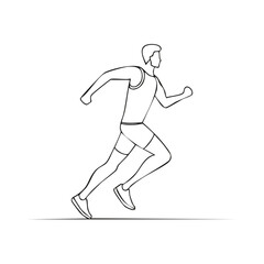 Outline Illustration of Man Running for Exercise and Fitness as a Sports Athlete Character