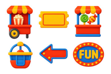 Set of cartoon images of a fun fair