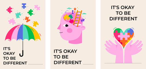 Autism Awareness Day concept poster, banner design with colorful puzzles. Vector illustrations