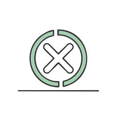 Fototapeta premium Line art illustration depicting a X mark in a circle against a white backdrop offering a simplistic icon of failure