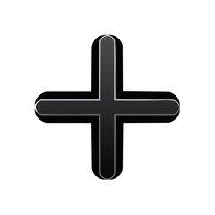 Fototapeta premium Dark metallic plus sign on white background, 3D rendering, addition sign, cross symbol, creative element